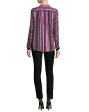 Buffy Long-Sleeve Striped & Floral-Print Silk Blouse, Multi