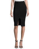 Matte Ponte Pencil Skirt, Black