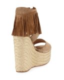 Belinda Fringe Suede Wedge Sandal, Wilde