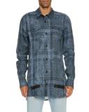 Faded Plaid Linen Button-Front Shirt, Blue
