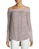 Printed Silk Off-the-Shoulder Blouse, Pink