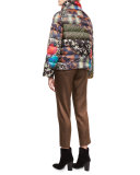 Herringbone-Jacquard Cropped Pants, Gold