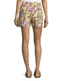 Passionflower-Print Stretch-Poplin Shorts, Multi