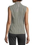 Fleck-Print Sleeveless Georgette Top, Black/Chamois
