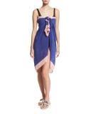 Ferma Polka Dot Linen-Blend Pareo, Blue/Pink