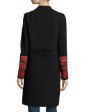 Beaded-Sleeve Topper Coat, Black