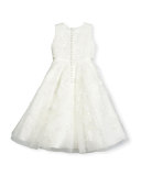 Sleeveless Embroidered Tulle Special Occasion Dress, Ivory, Size 4-14