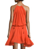 Monic Sleeveless Silk A-Line Dress, Red-Orange