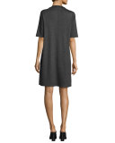 Heathered Wool Funnel-Neck Dress 