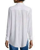 Charli Skinny-Striped Long-Sleeve Shirt, White/Berry