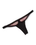 Batifolage Tulle-Trim Tanga Thong, Black Pattern