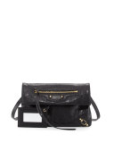 Classic Gold Mini Envelope Crossbody Bag, Black