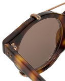Round Acetate Sunglasses w/ Clip-On Lenses, Rose Gold/Tortoise