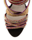 Adeline Crystal Lace-Up Sandal, Black/Pink