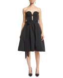 Strapless Two-Tone Cocktail Dress, Black/Sorbet