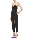 Floral-Appliqué Strapless Jumpsuit, Black