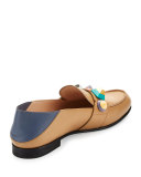 Rainbow Stud Leather Loafer, Toast/Mirto/Multi