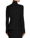 Ottoman Knit Flap-Pocket Zip Jacket, Black