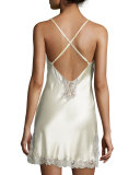 Lace-Trim Button-Back Short Chemise, Buttercream