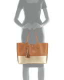 Perry Colorblock Leather Tote Bag, Bark/Gold