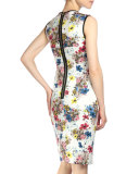 Maura Floral-Print Sheath Dress, White Multi