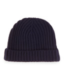 Ribbed Cashmere Beanie Hat, Navy