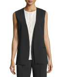 Layered Open-Front Sleeveless Jacket, Black