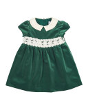 Cap-Sleeve Collared Velour Dress, Green, Size 2-6X