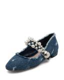 Pearly Denim Mary Jane Flat, Blue