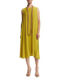 Sleeveless Bateau-Neck Dress, Dark Olive Oil