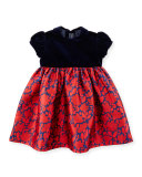 Cap-Sleeve Velvet & Mikado Dress, Navy/Ruby, Size 12-24 Months