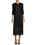 Pleated Chiffon Midi Skirt, Black