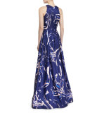 Sleeveless Floral-Print Ball Gown 