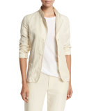 Shrunken Linen-Blend Blazer, Tan
