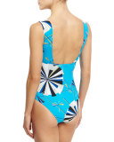 Parasol Reversible One-Piece Swimsuit, Turquoise