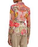 Long-Sleeve Belted Blouse, Orange