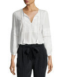 Mei Embroidered Silk Peasant Top, White