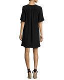 Hanson Crepe Lace-Up Tunic Shirtdress, Black