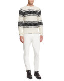 Silk-Blend Striped Fisherman Sweater, Ivory