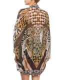 Open-Front Embellished Silk Cardigan/Cape Coverup, Weave of the Wild