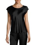 Cap-Sleeve Silk Lounge Top, Black