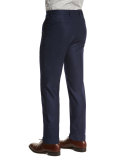 Cashmere-Blend Flat-Front Trousers, Navy