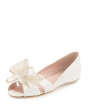 valarie satin open-toe bow ballerina flat, ivory