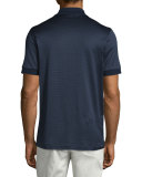 Micro-Grid Jacquard Quarter-Zip Polo Shirt, Navy/Aqua