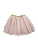 Scalloped Tulle Skirt w/ Metallic Waist, Light Pink, Size 12-18 Months