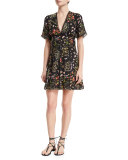 Aerona Floral Fit-and-Flare Dress, Black/Multicolor