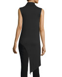 Sleeveless Asymmetric Turtleneck Top, Black