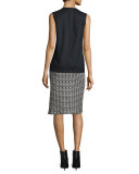 Crocheted Lace-Front Wool Top, Black/White 