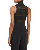 Antonia Sleeveless Turtleneck Lace Top, Black