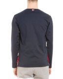 Striped-Trim Long-Sleeve Crewneck T-Shirt, Navy